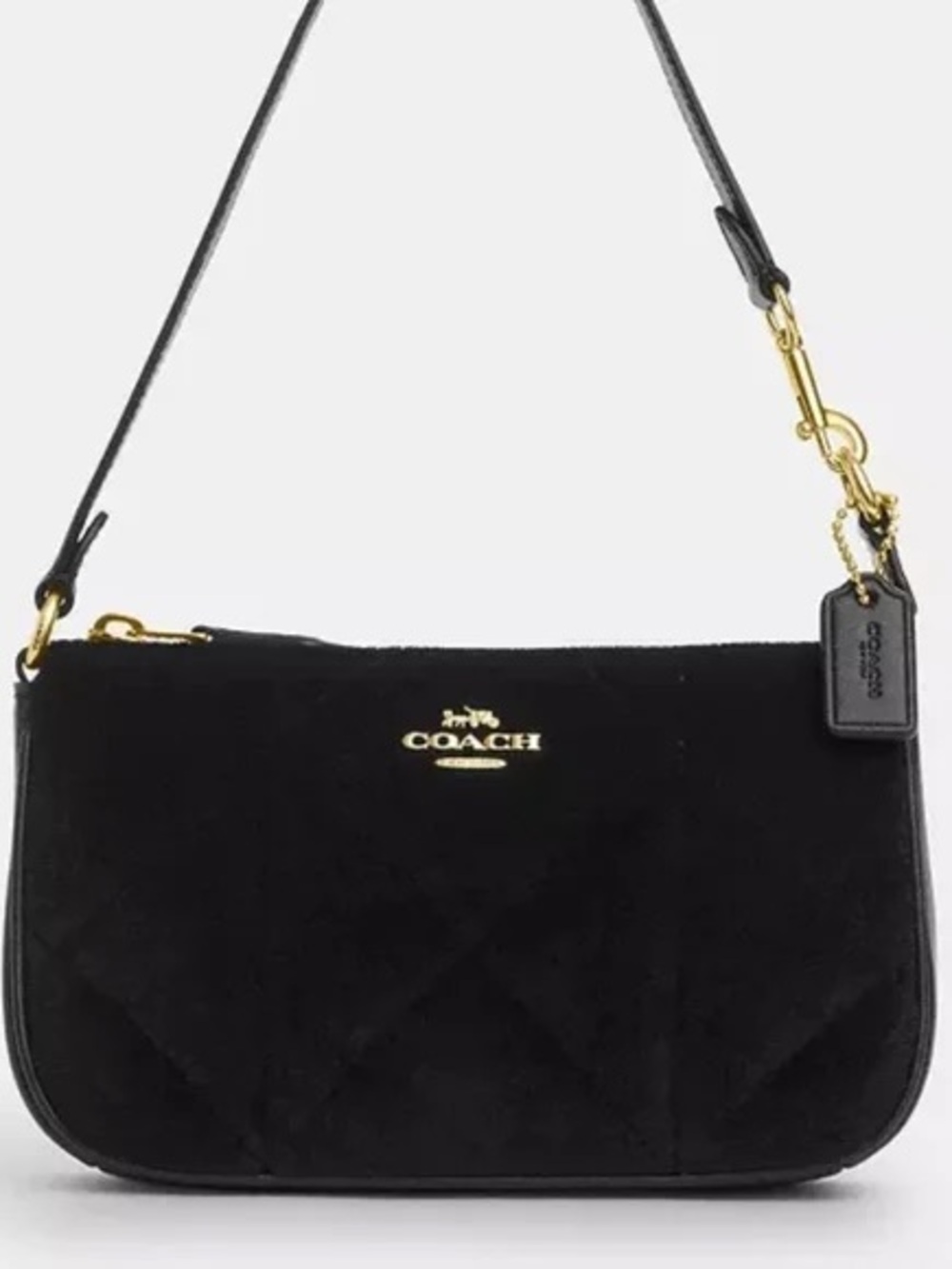 Coach Black Quilted Suede Shoulder Bag with Gold Hardware